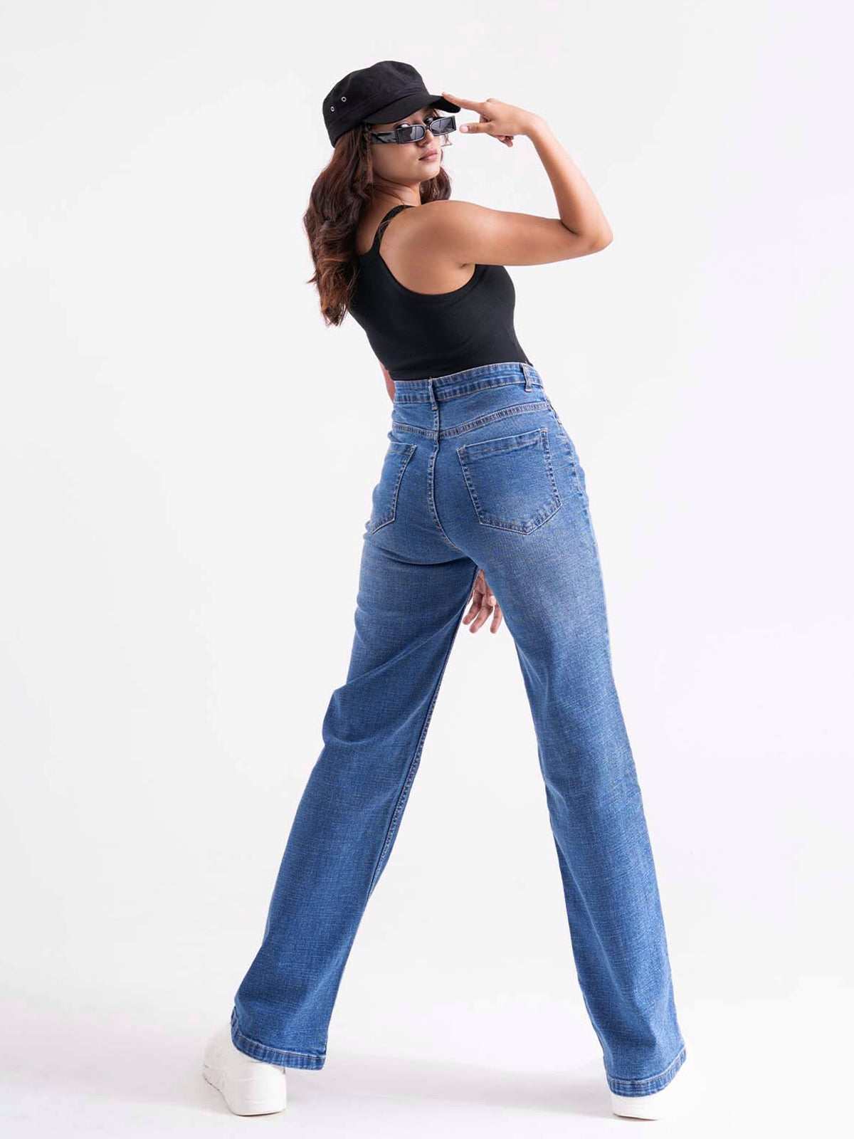 Premium Marine Blue Whisker Stretchable Straight Leg Jeans