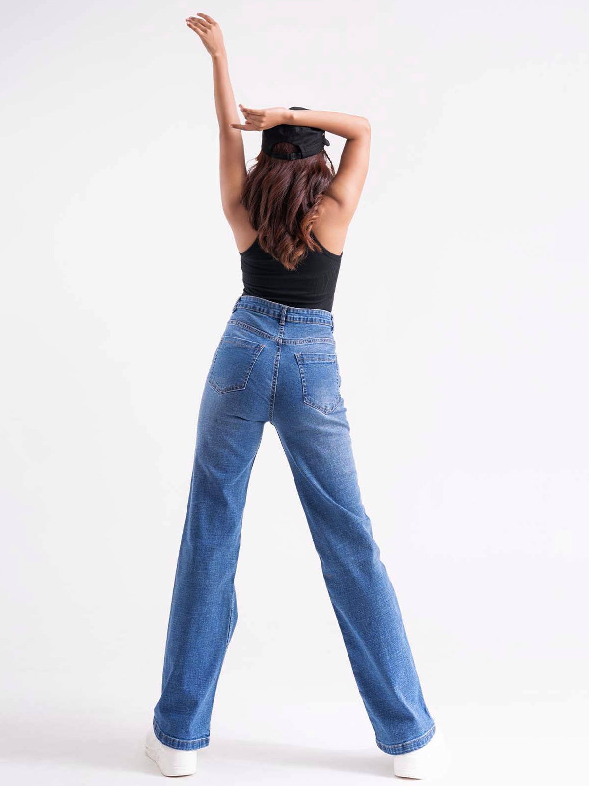 Premium Marine Blue Whisker Stretchable Straight Leg Jeans