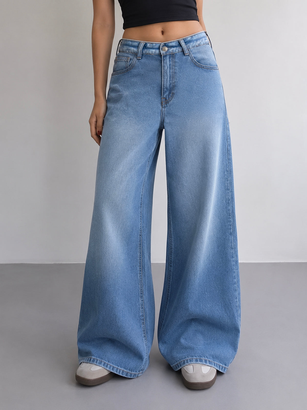Luxe Frost Blue Washed Stretchable Wide Leg Jeans