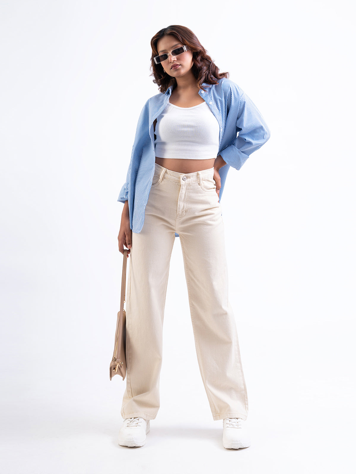 Cream wide leg jeans best sale