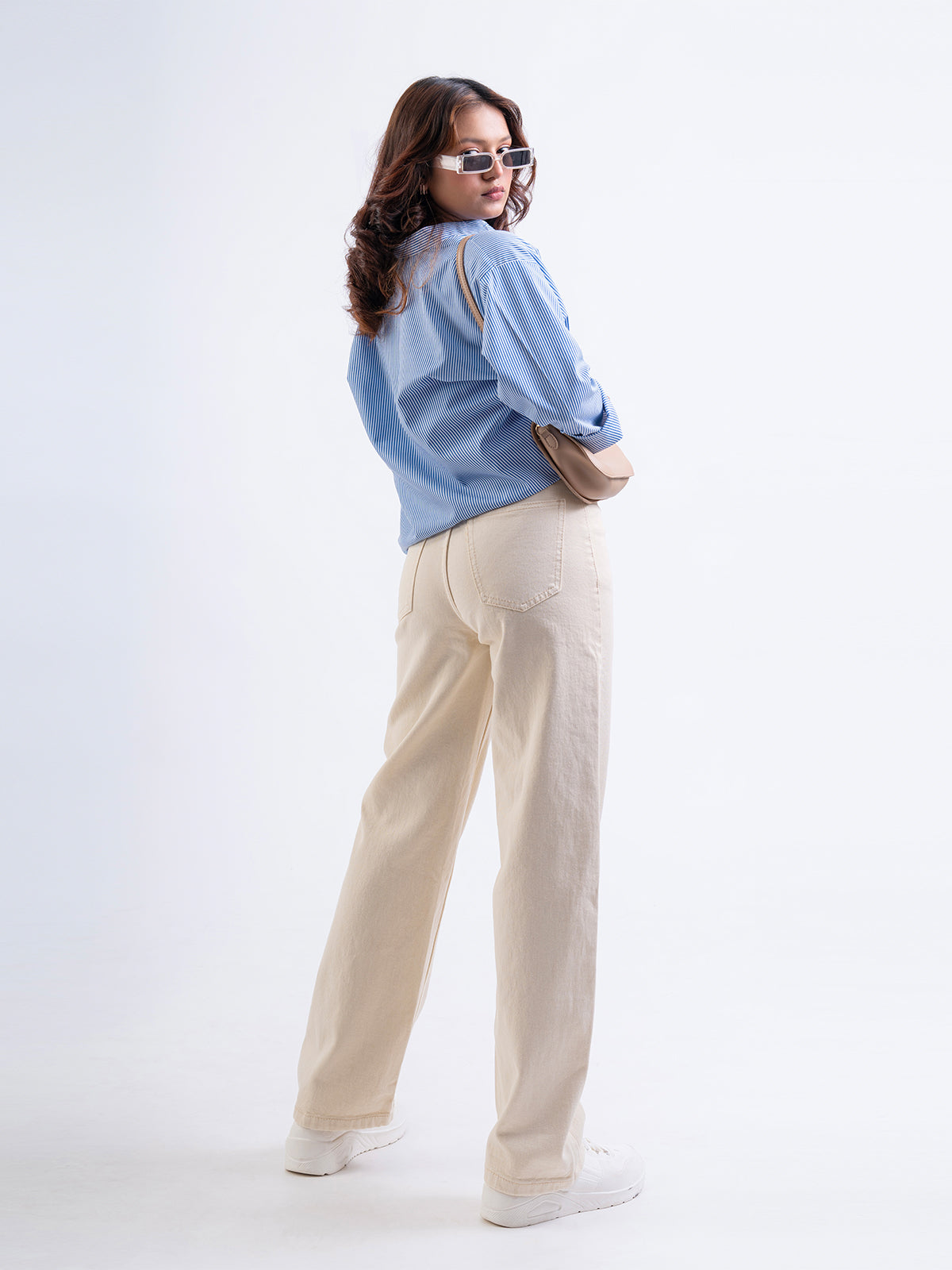 Cream High Waist Wide Leg Jeans