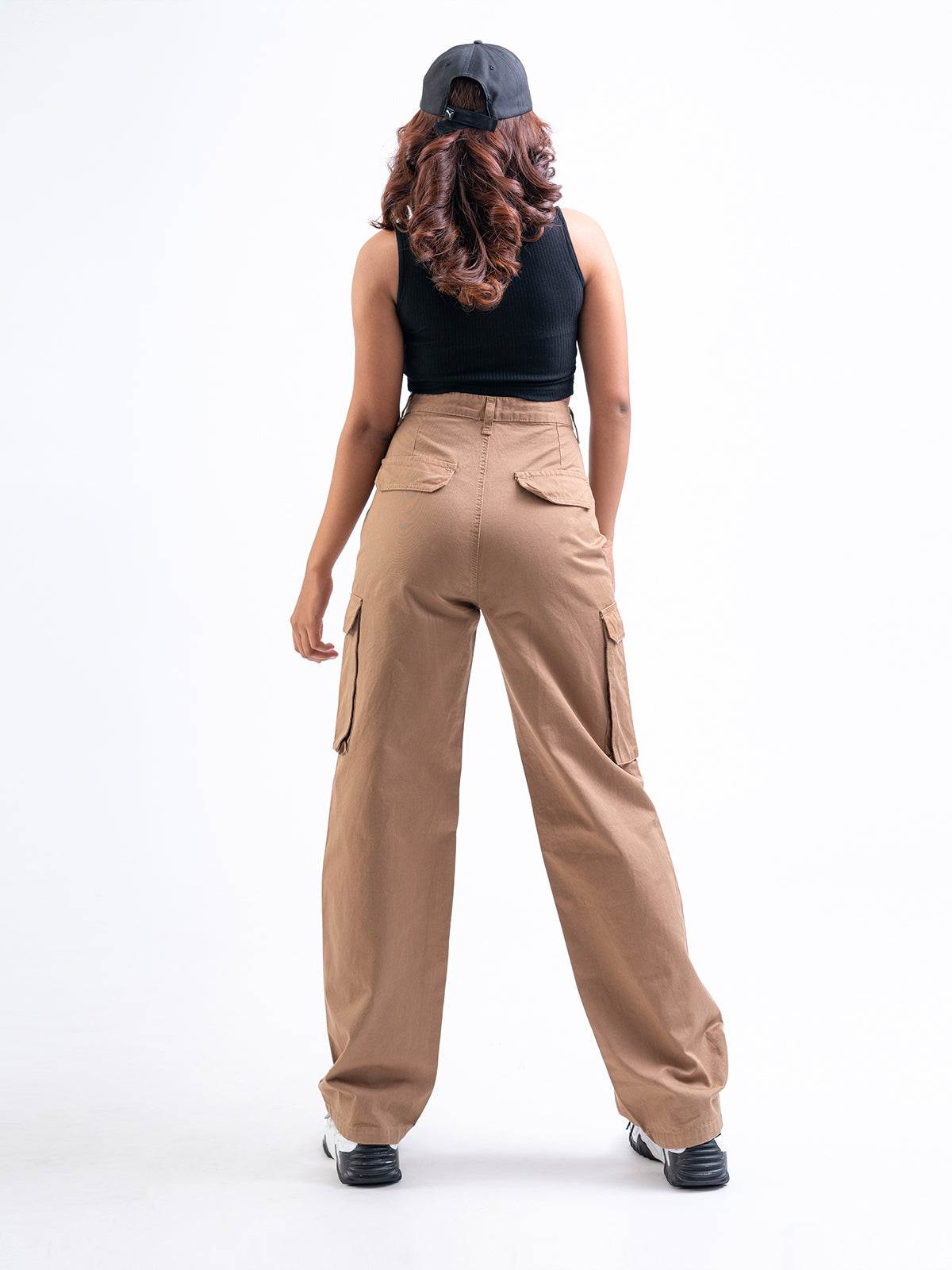 Tan High Waist Baggy Fit Twill Cargo Trouser