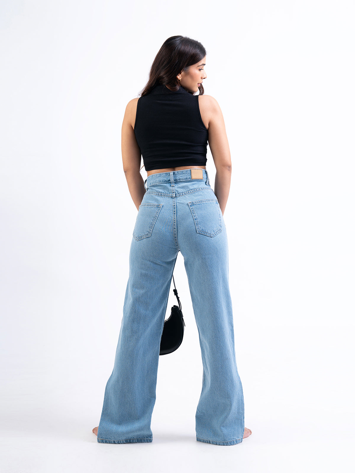 Ice Blue Slit High Waist wide Leg Jeans