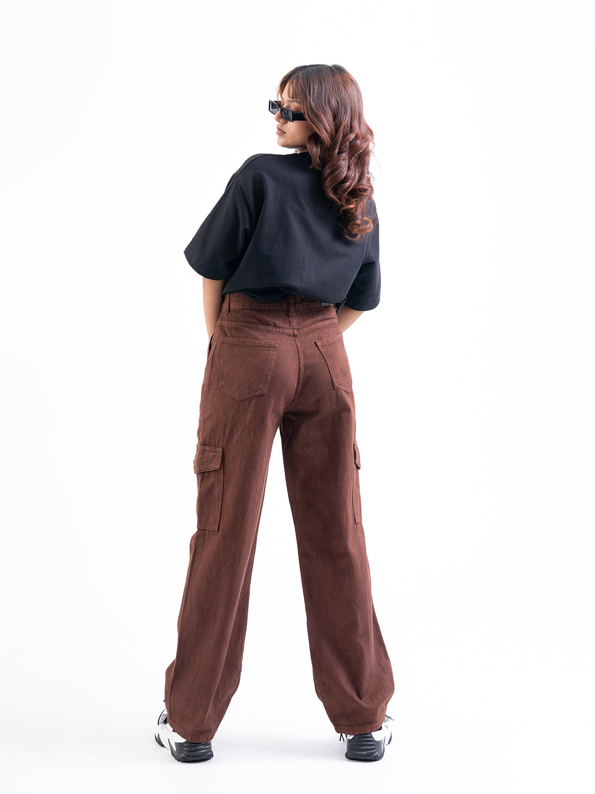 Brown High Waist Wide Leg Denim Cargo