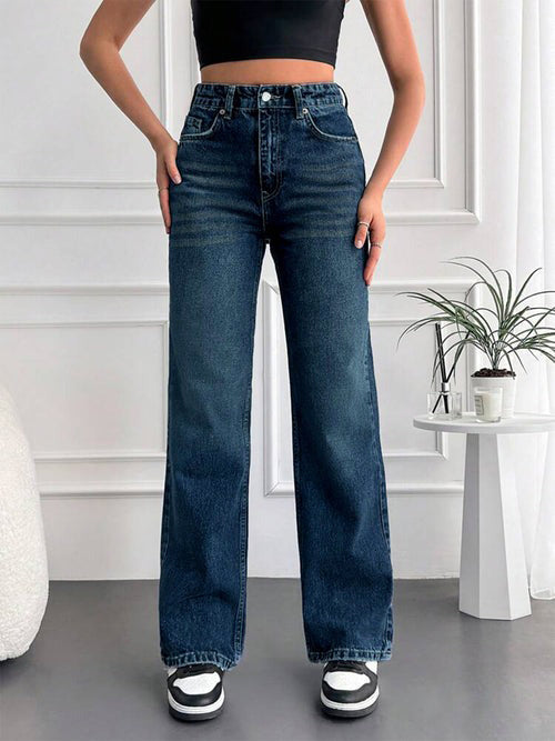 Slate Blue Tinted Stretchable Straight Leg Jeans