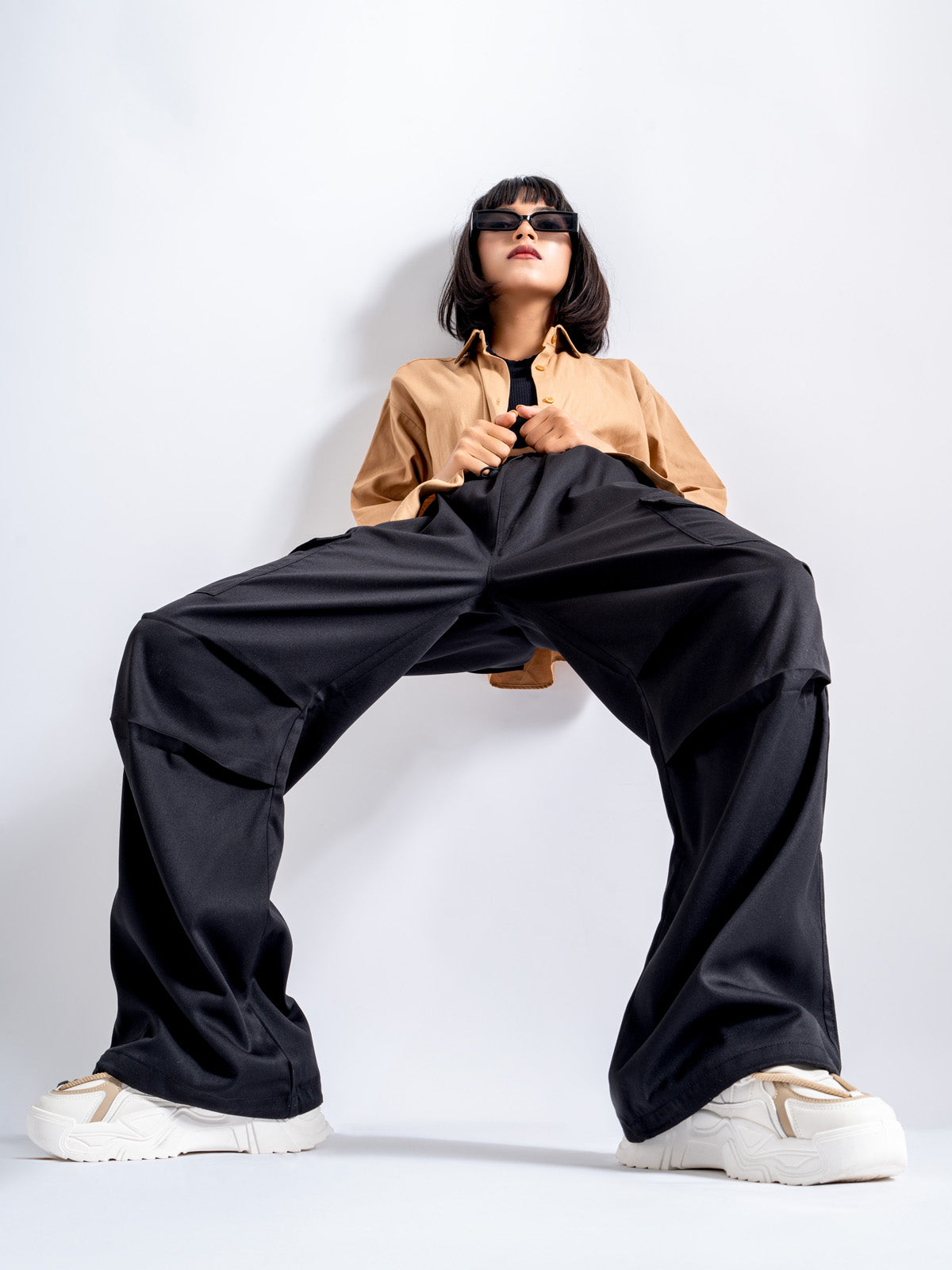 Black Twill Cotton Parachute Pants