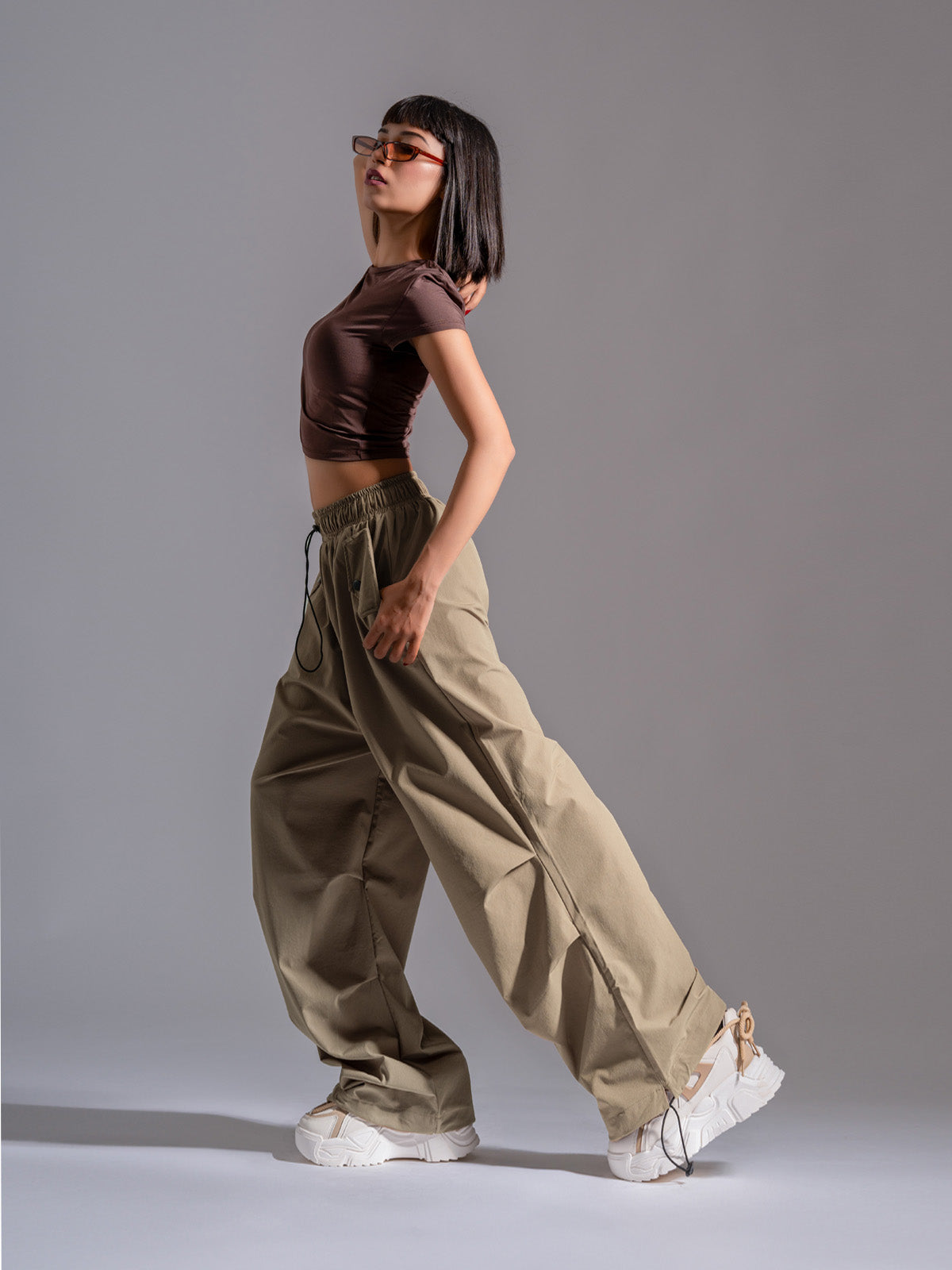 Sand Nylon Baggy Parachute Pants