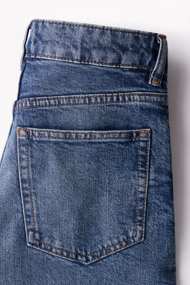 Dark Blue Whisker Ripped High Waist Wide Leg Jeans