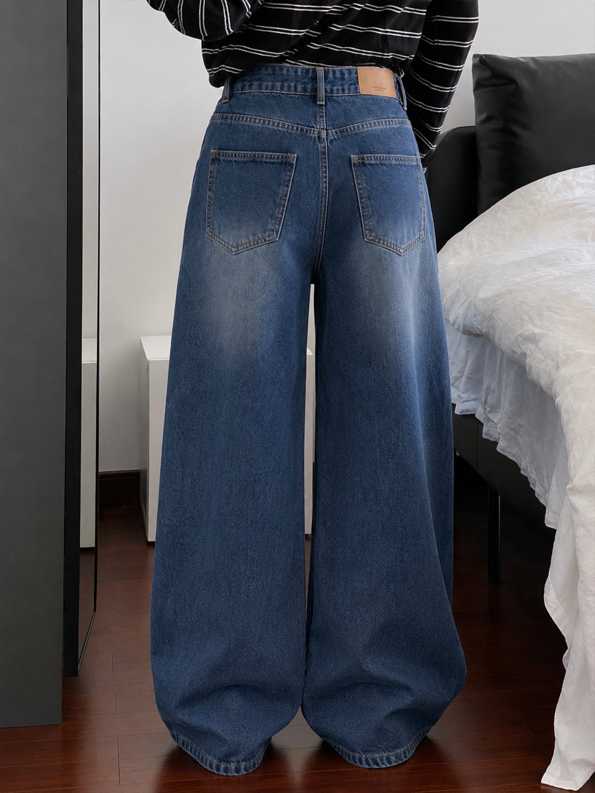 Classic Stone Blue Washed Super Wide Leg Jeans