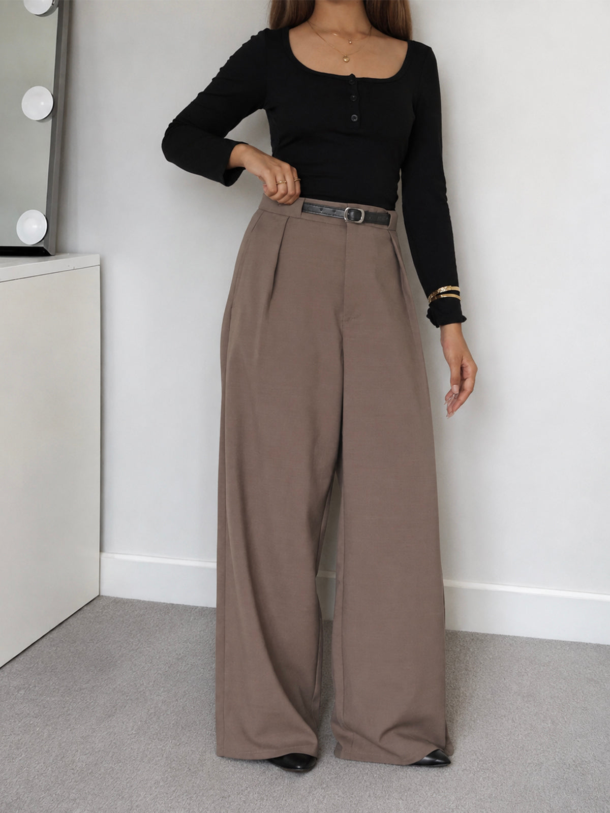 Coffee Brown Belted Korean Pant