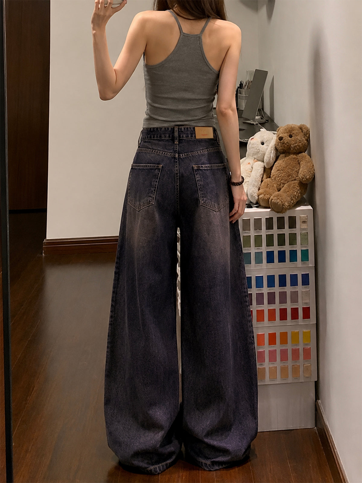 Burnt Blue Panelled Y2K Wide Leg Jeans