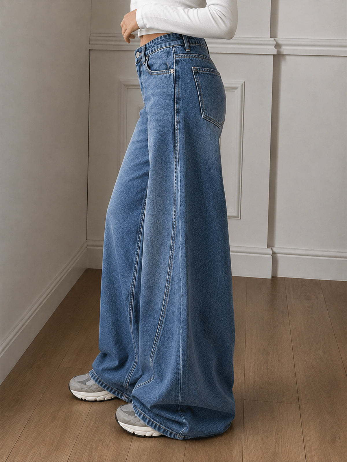 Breezy Blue Panelled Wide Leg Jeans
