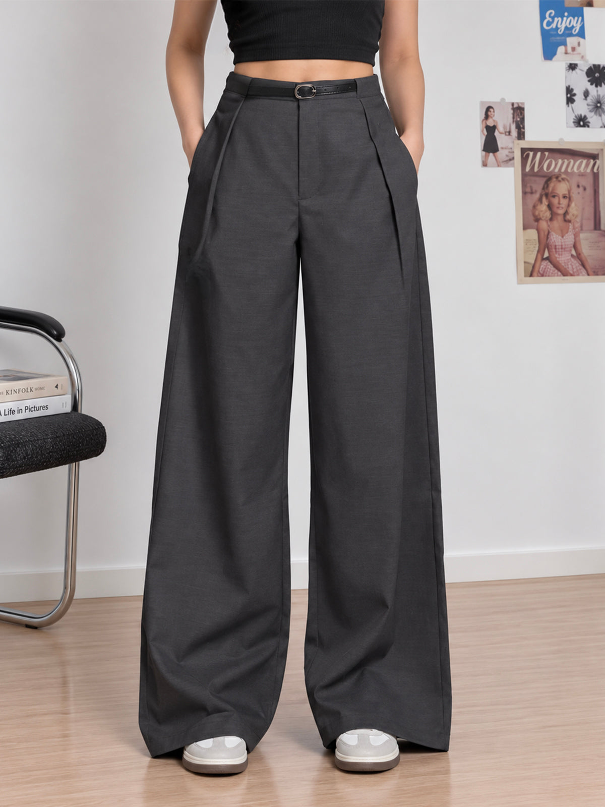 Mocha Brown Belted Korean Pant