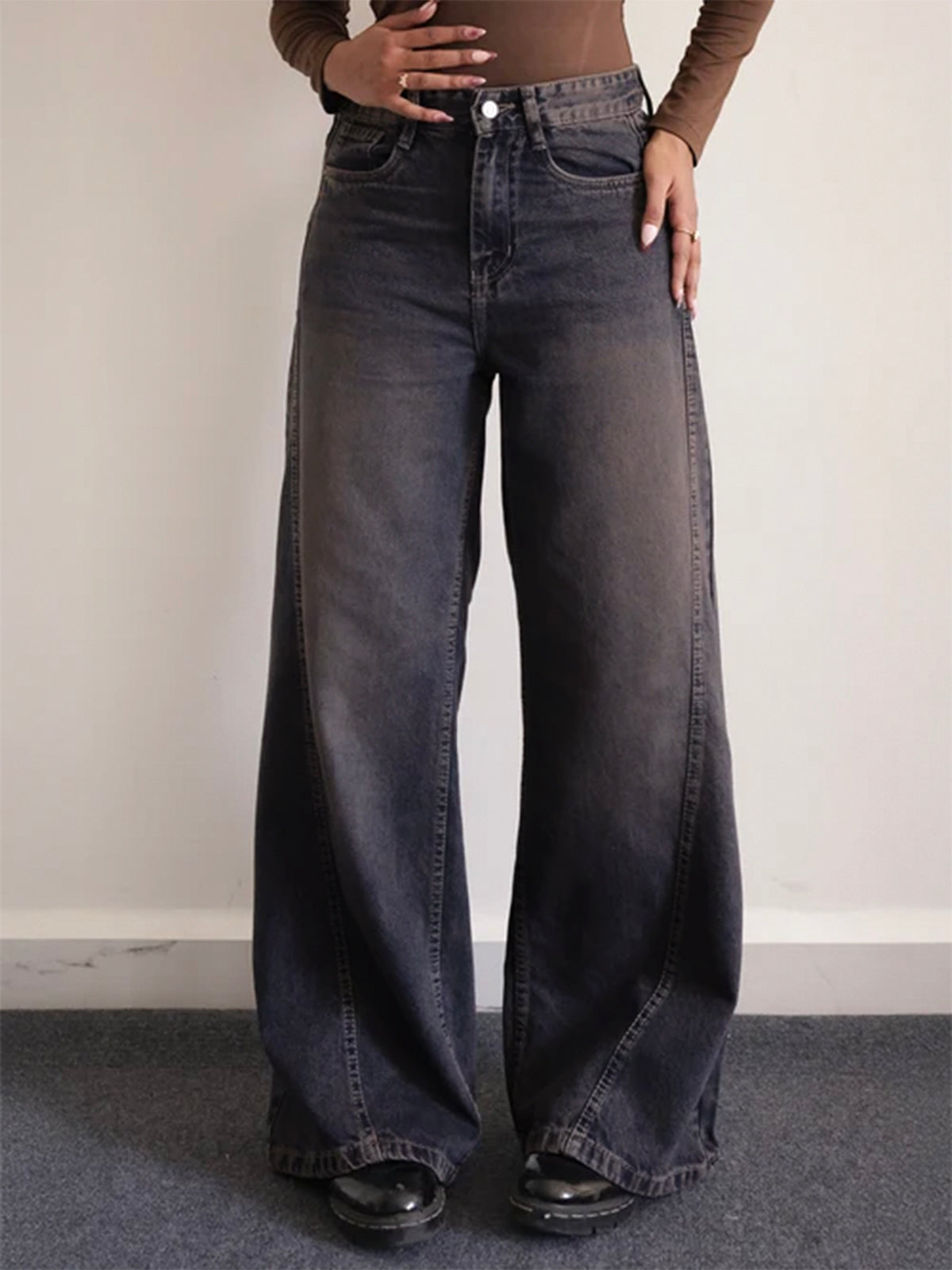 Burnt Blue Panelled Y2K Wide Leg Jeans