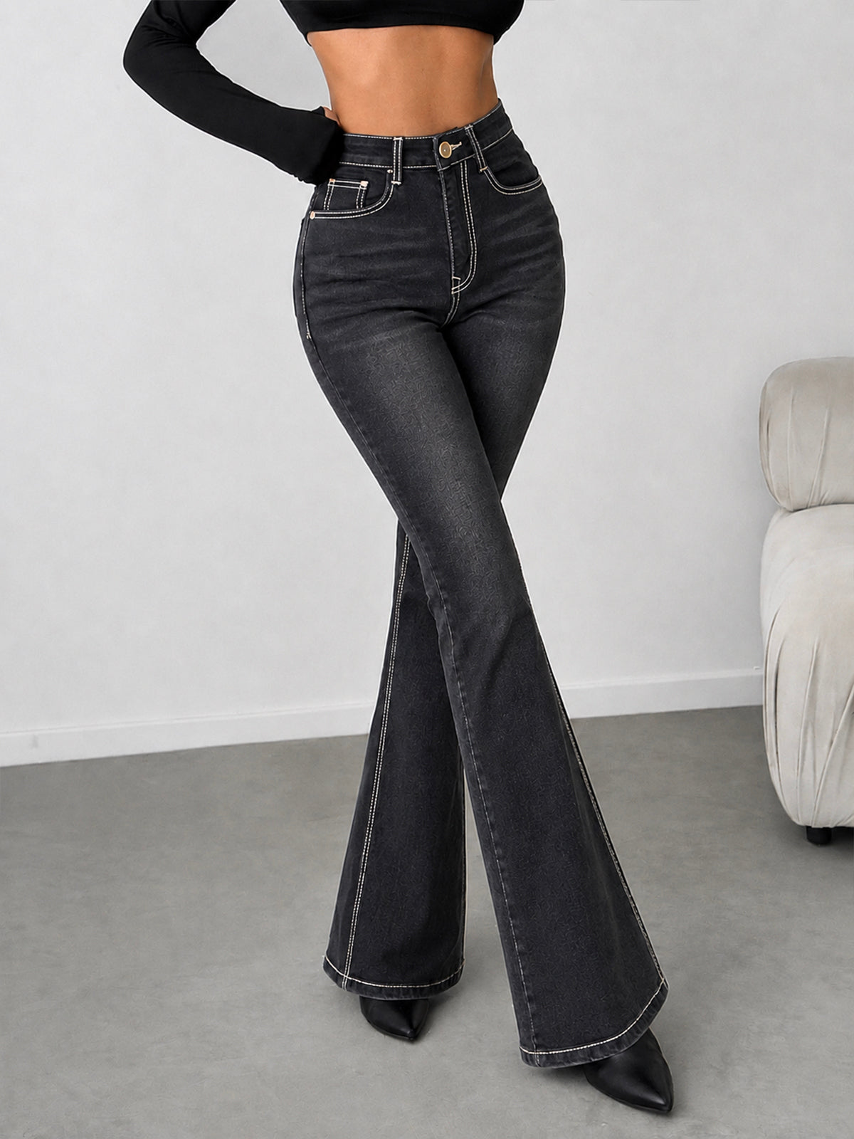 Carbon Black Washed Bootcut Jeans
