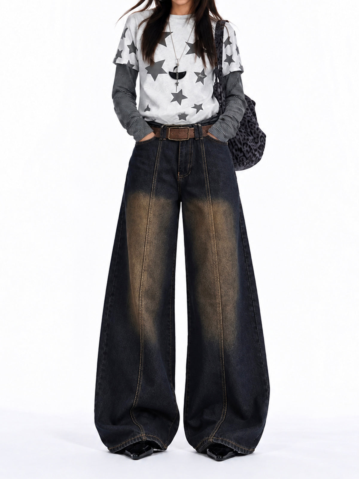 Riva Blue Panelled Super Wide Leg Jeans