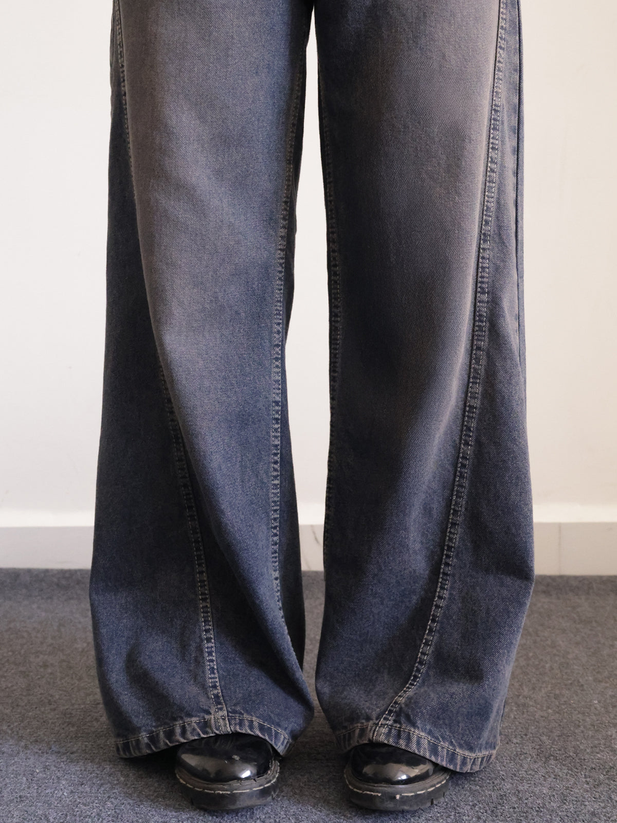 Burnt Blue Panelled Y2K Wide Leg Jeans