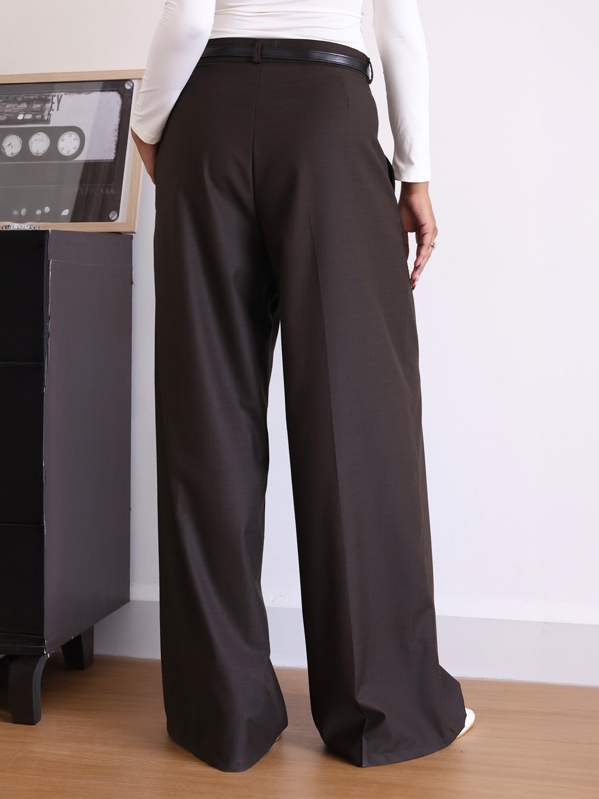 Espresso Brown Belted Wide Leg Korean Pant
