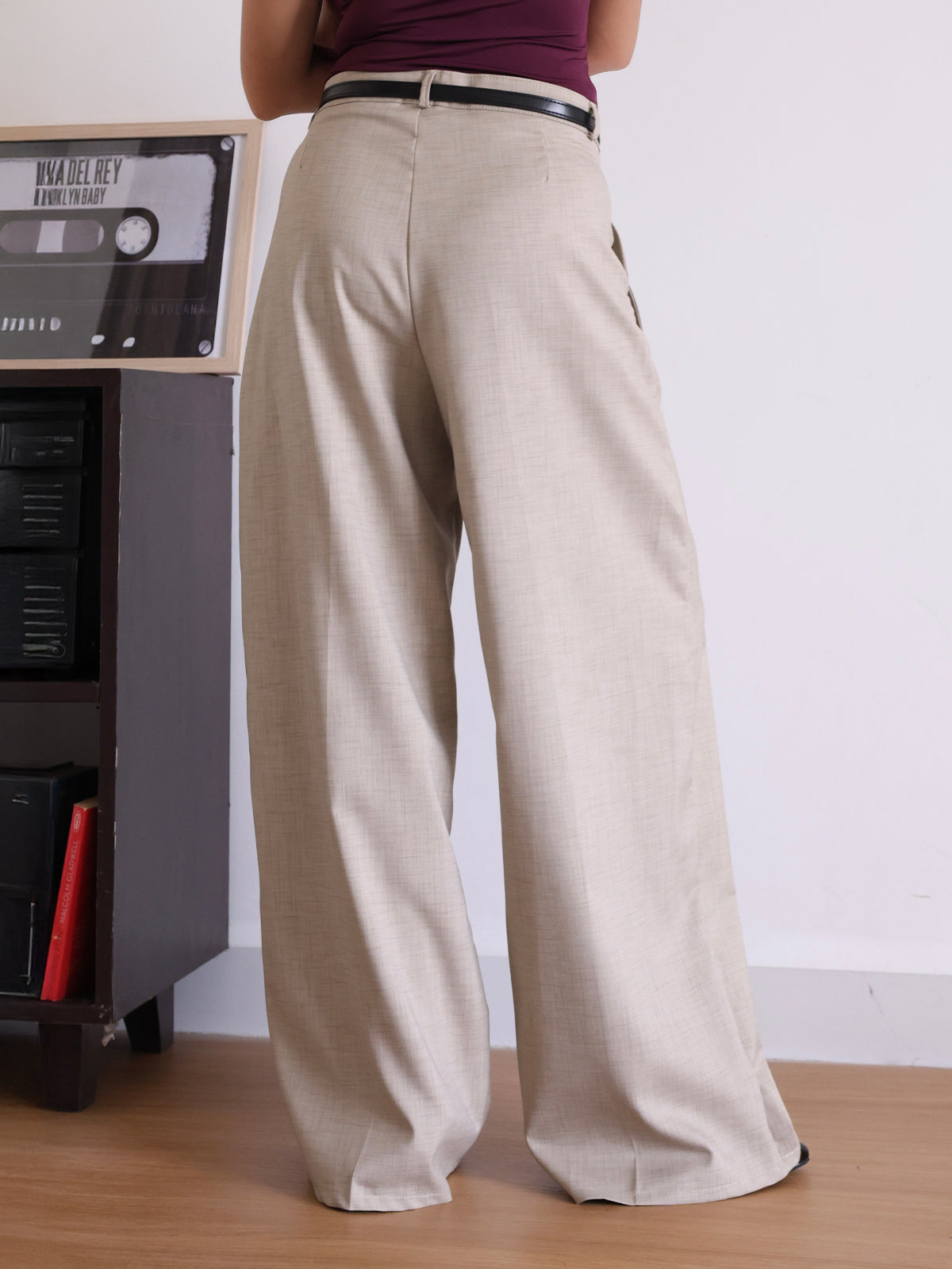 Walnut Brown Belted Wide Leg Korean Pant