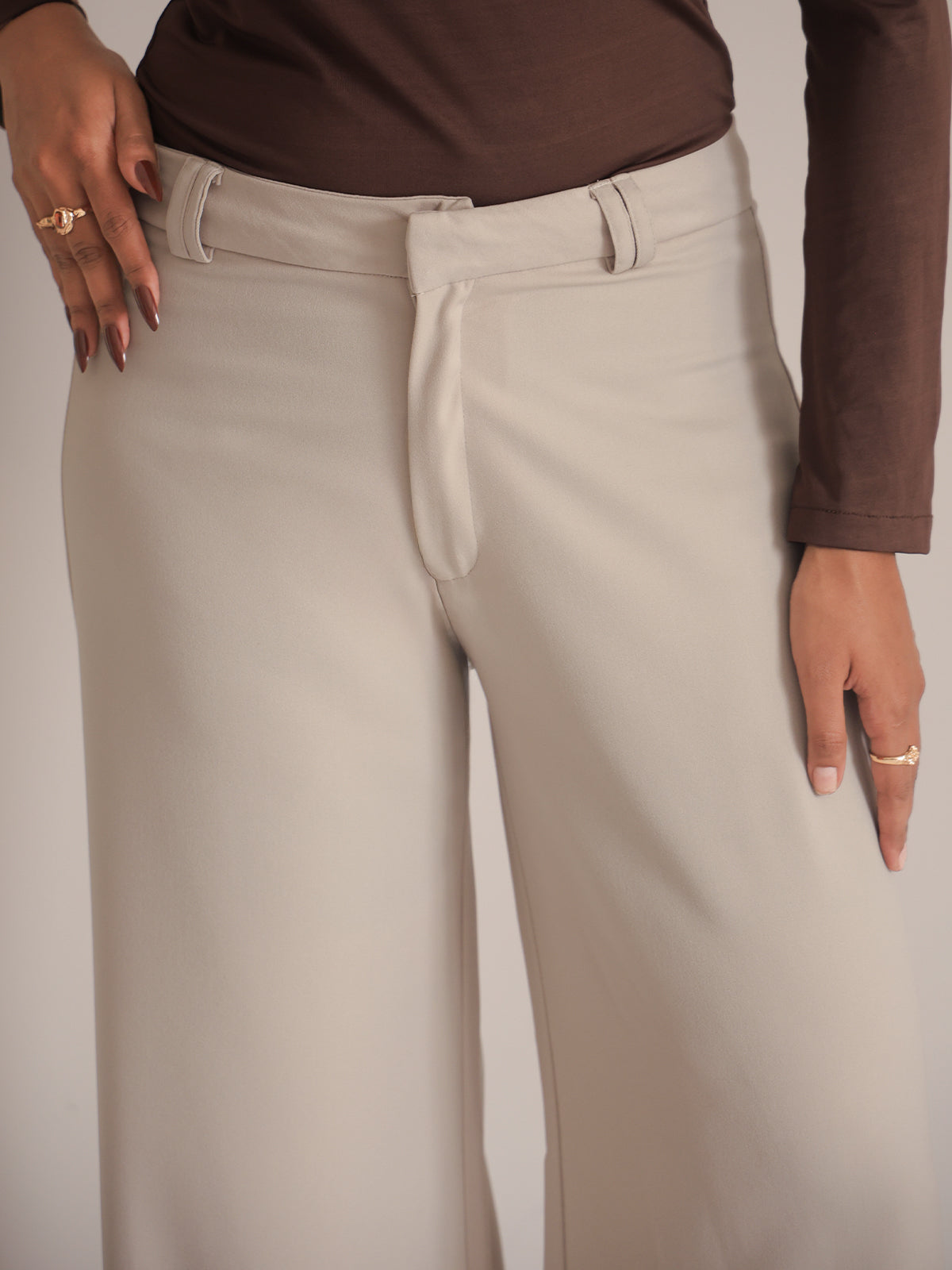 Muted Beige Low Waist Wide Leg Korean Pants
