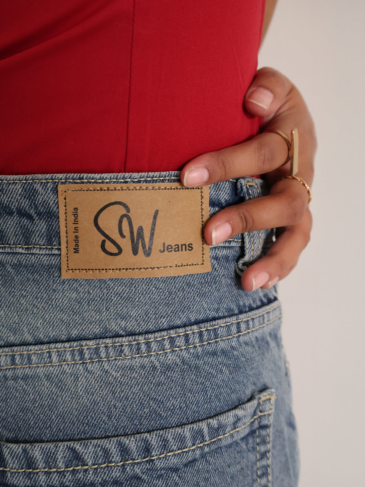 Pastel Blue Washed Panelled Wide Leg Jeans