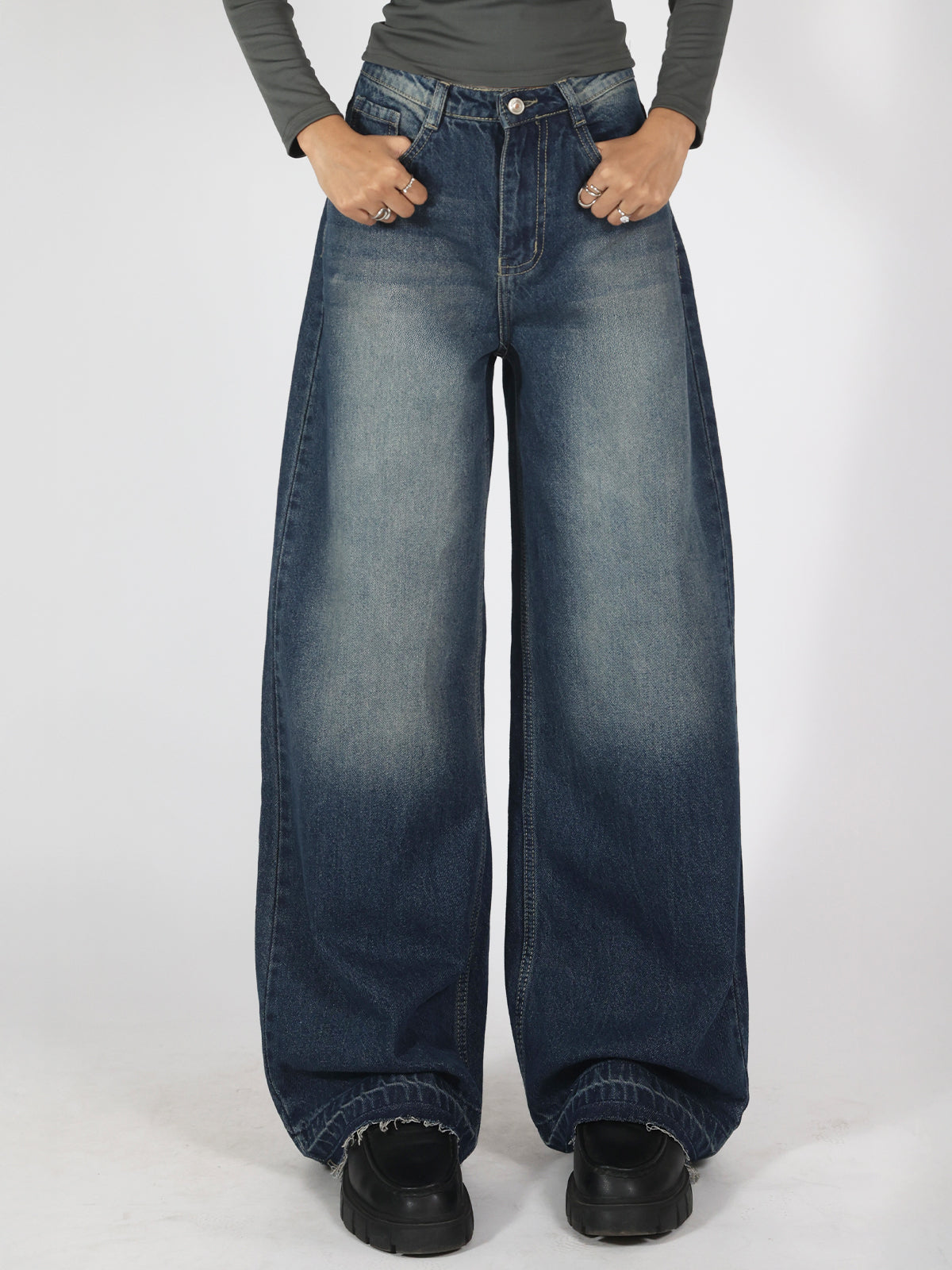 Lunar Blue Washed Y2K Super Wide Leg Jeans