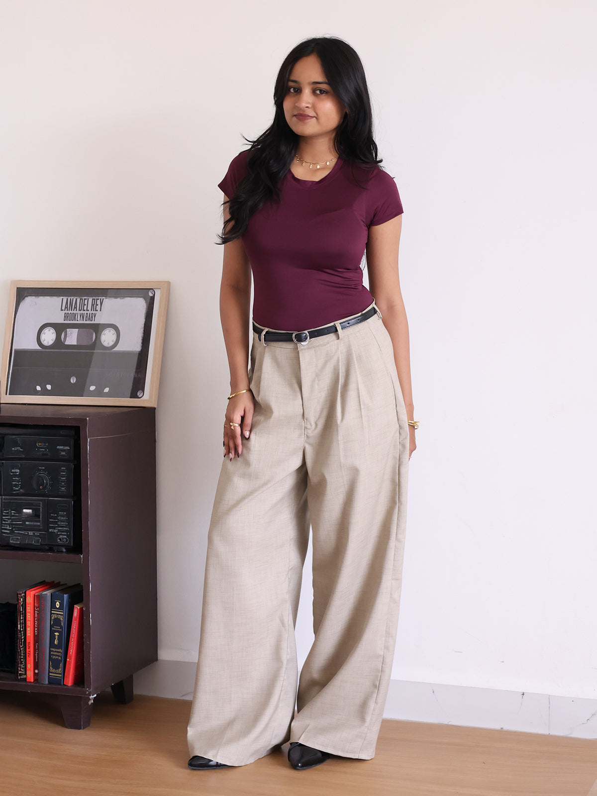 Walnut Brown Belted Wide Leg Korean Pant