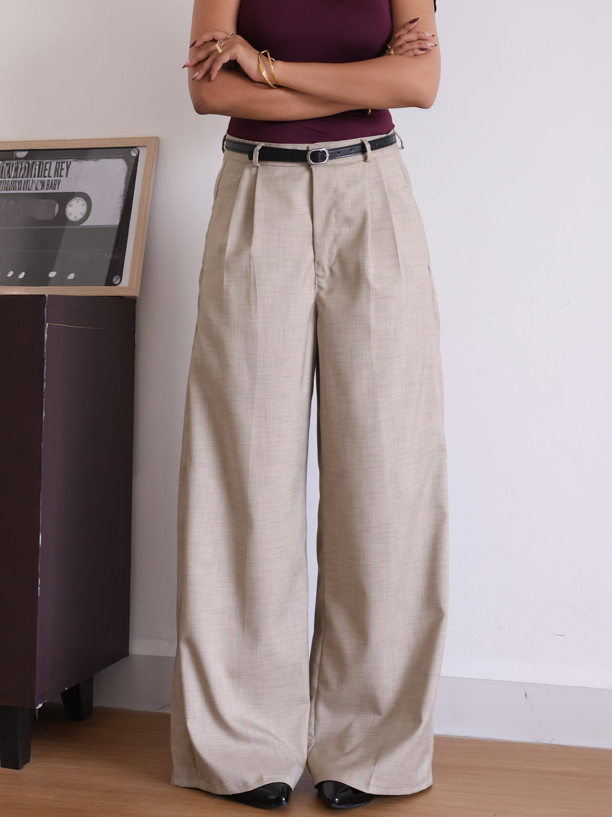 Walnut Brown Belted Wide Leg Korean Pant