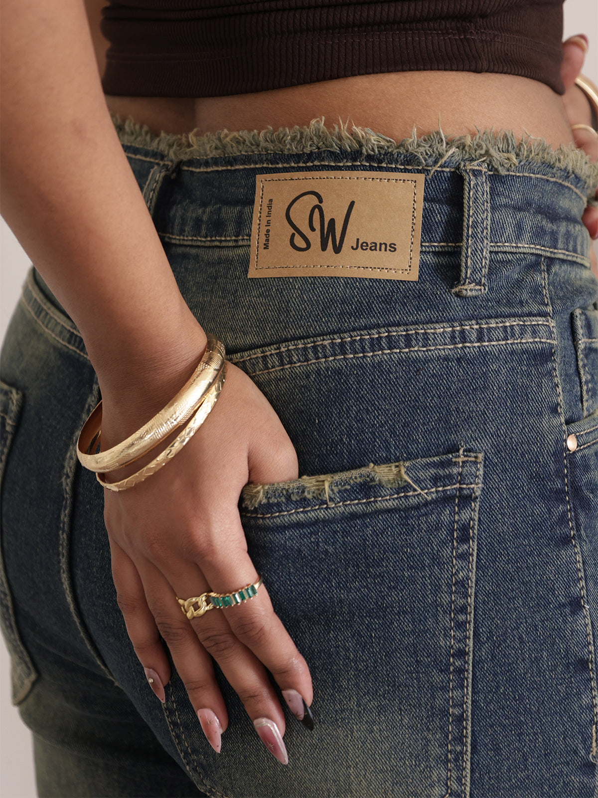 70s Stellar Blue Panelled Frayed Bootcut Jeans