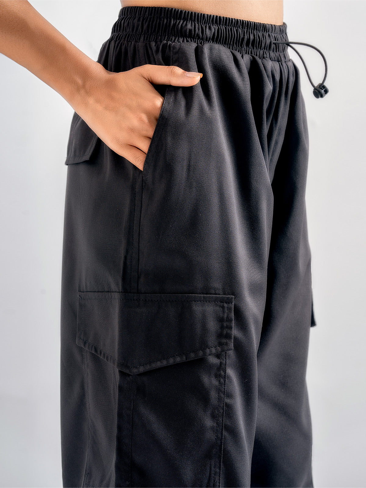 Black Twill Cotton Parachute Pants