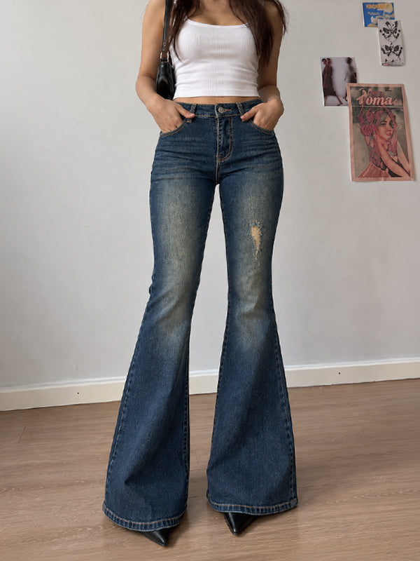 Warm Denim Blue Ribbed Bootcut Jeans