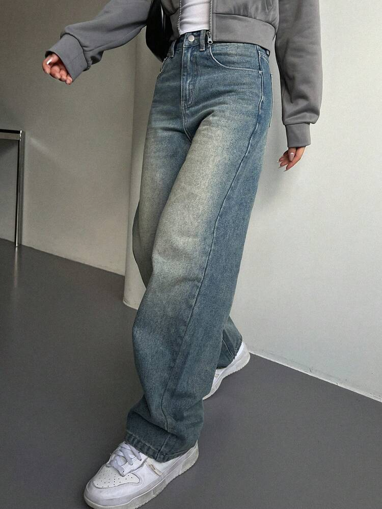 Dust Faded Blue Washed Stretchable Straight Fit Jeans