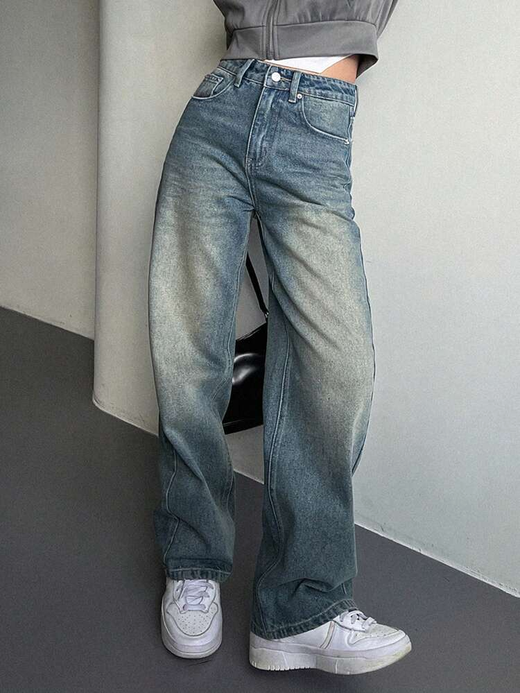 Dust Faded Blue Washed Stretchable Straight Fit Jeans