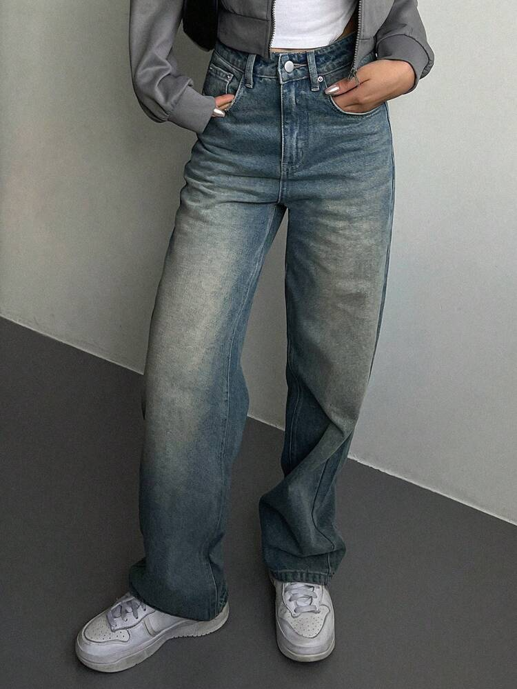 Dust Faded Blue Washed Stretchable Straight Fit Jeans