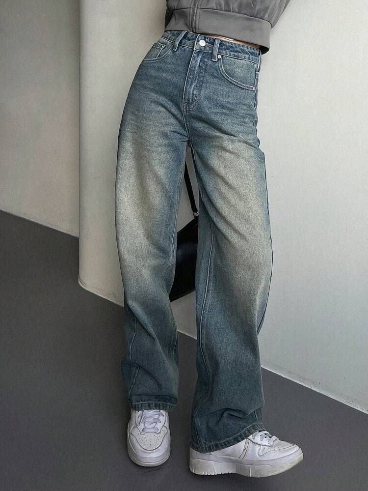 Dust Faded Blue washed Stretchable Straight leg Jeans