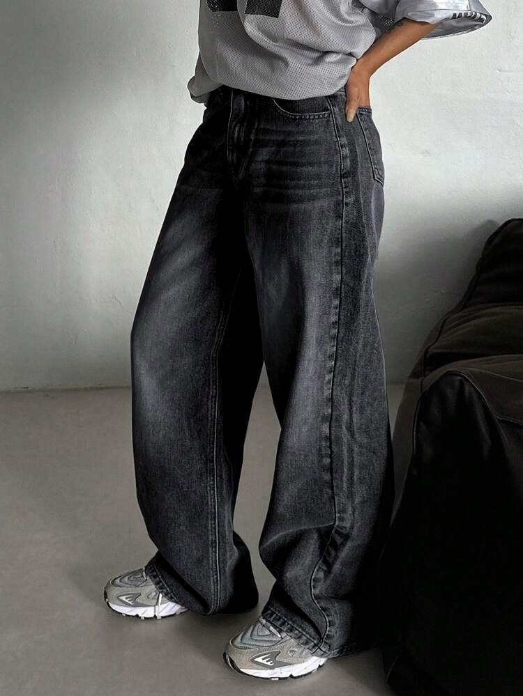 80s Smoke Black Washed Super Wide Leg Jeans