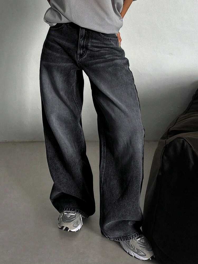 80s Smoke Black Washed Super Wide Leg Jeans