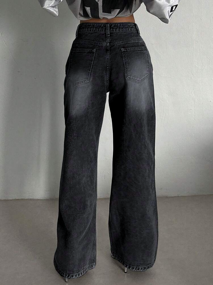 80s Smoke Black Washed Super Wide Leg Jeans