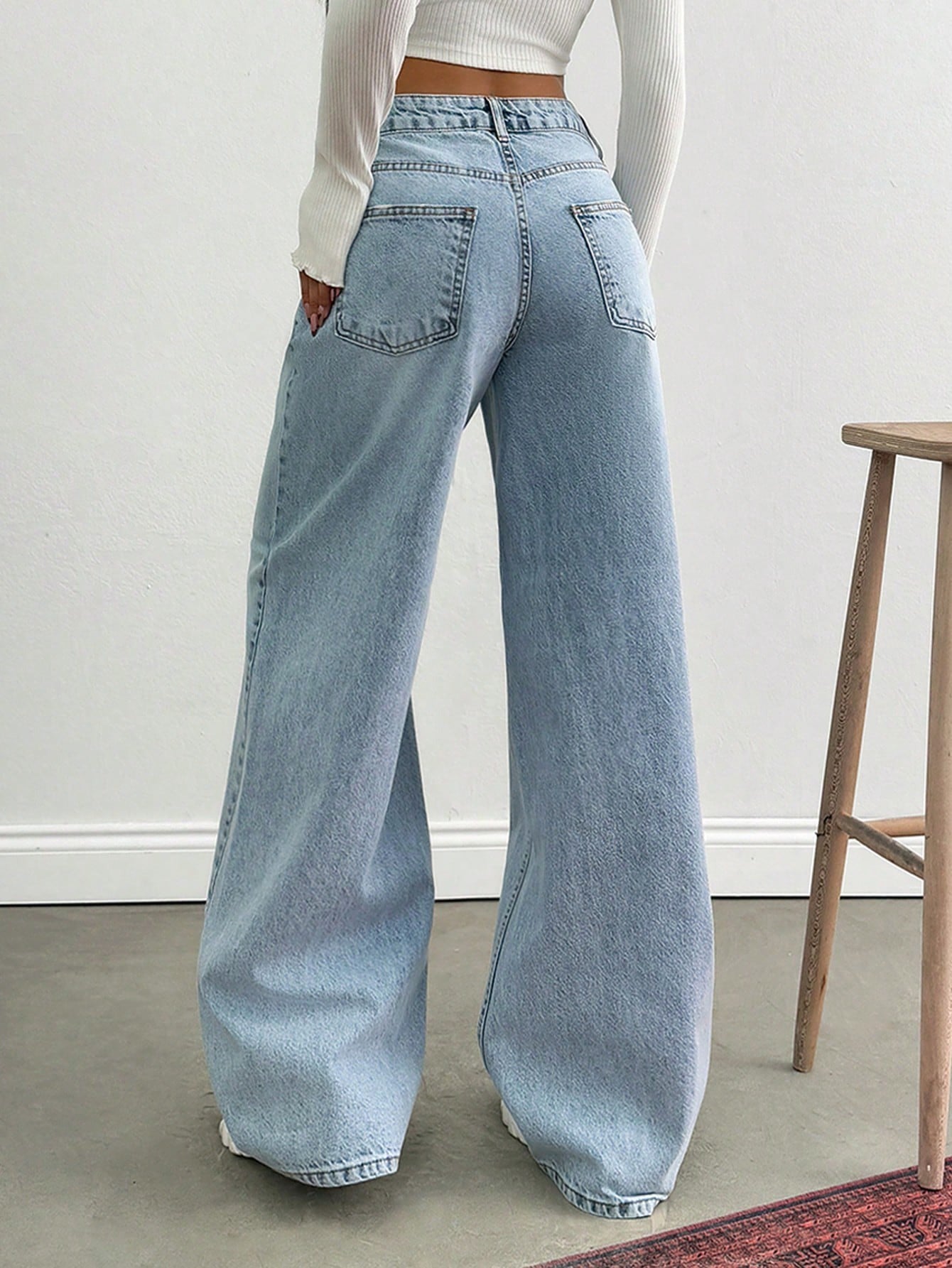 80s Light Blue Washed Super Wide Leg Jeans