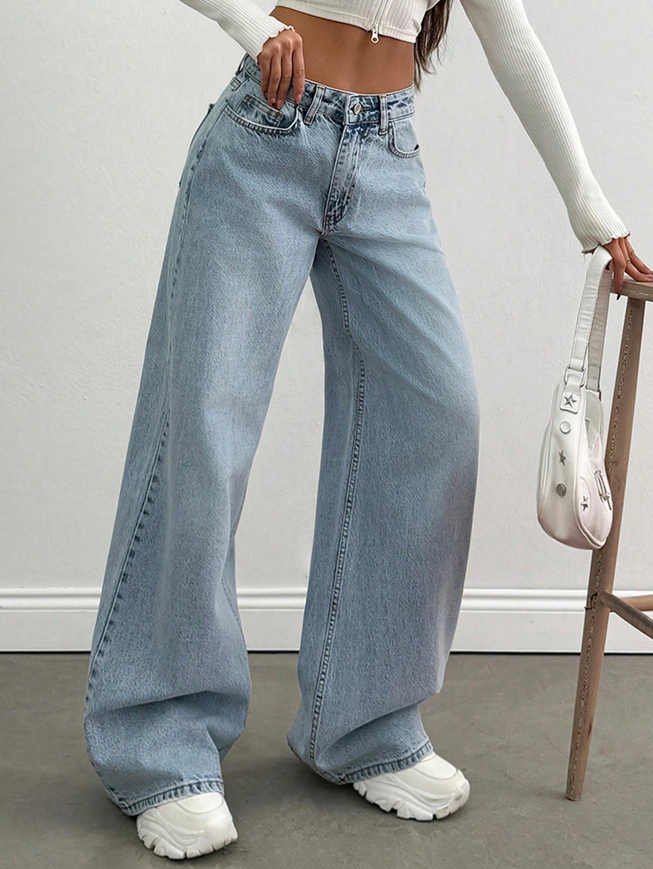 80s Light Blue Washed Super Wide Leg Jeans
