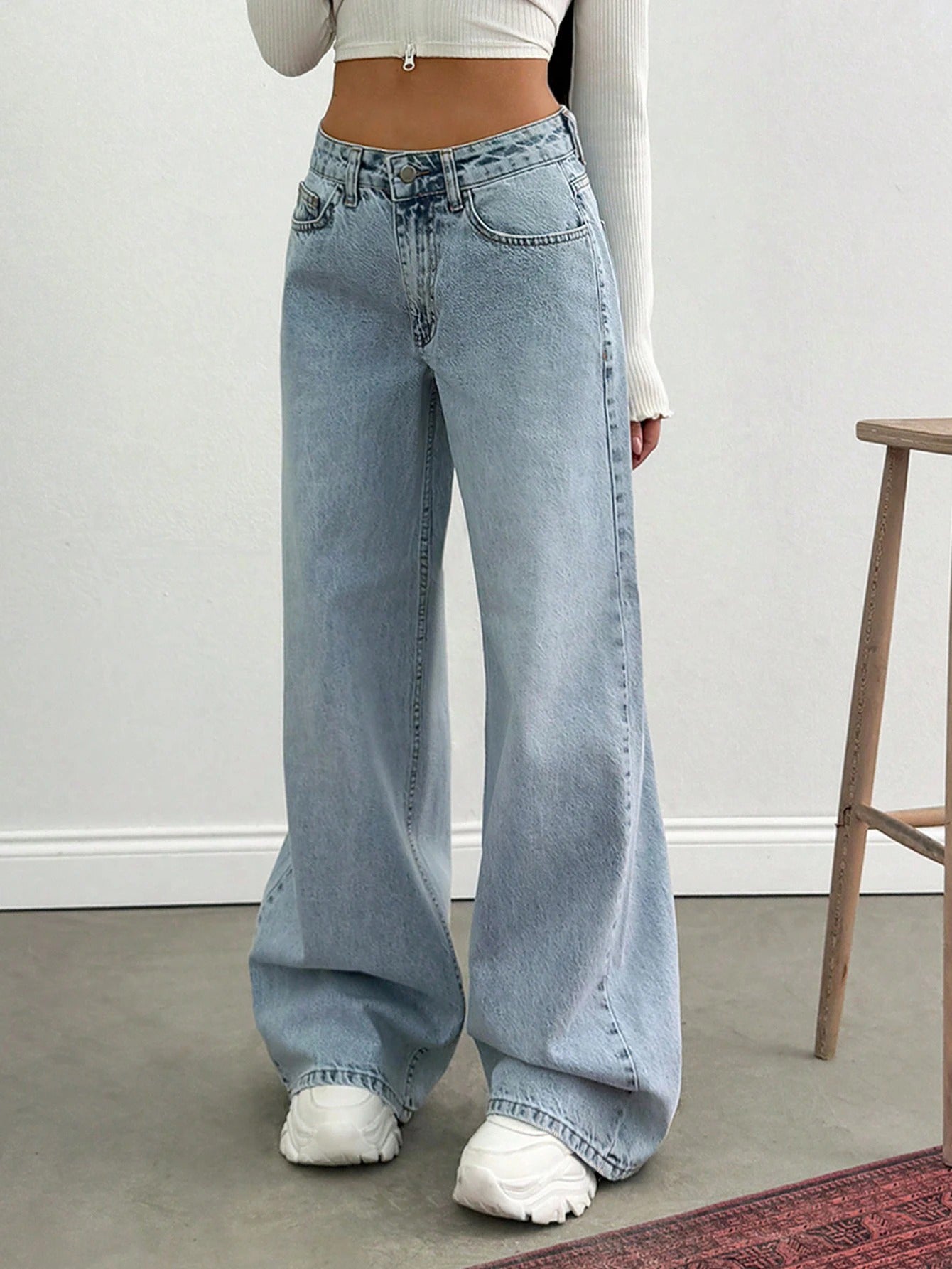 80s Light Blue Washed Super Wide Leg Jeans