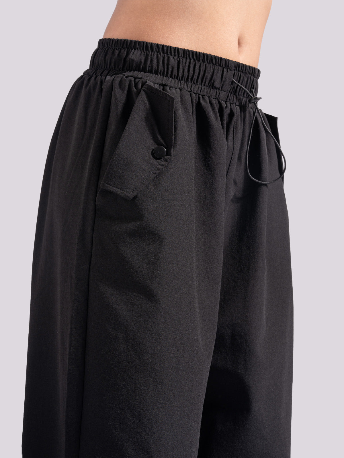 Black Nylon Baggy Parachute Pants