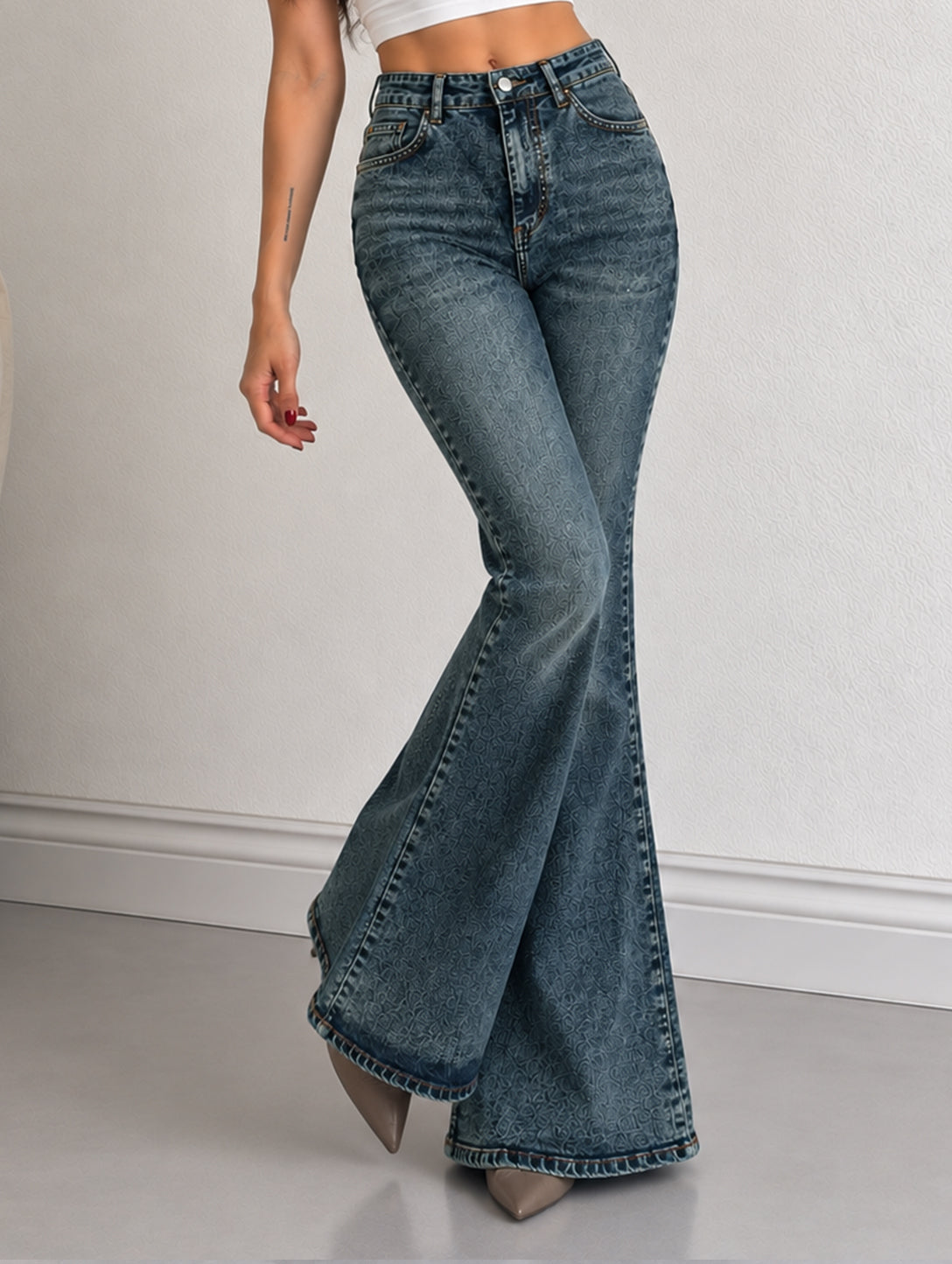 Classic Vintage Blue Washed Bootcut Jeans