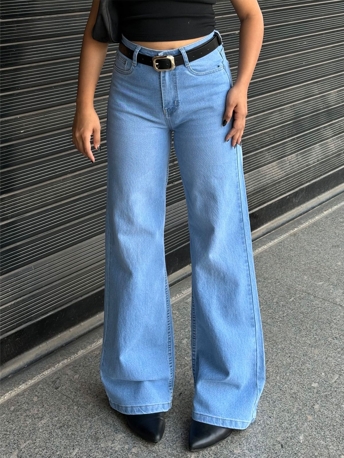 Luxe Cool Blue Cat Whisker Stretchable Wide Leg Jeans