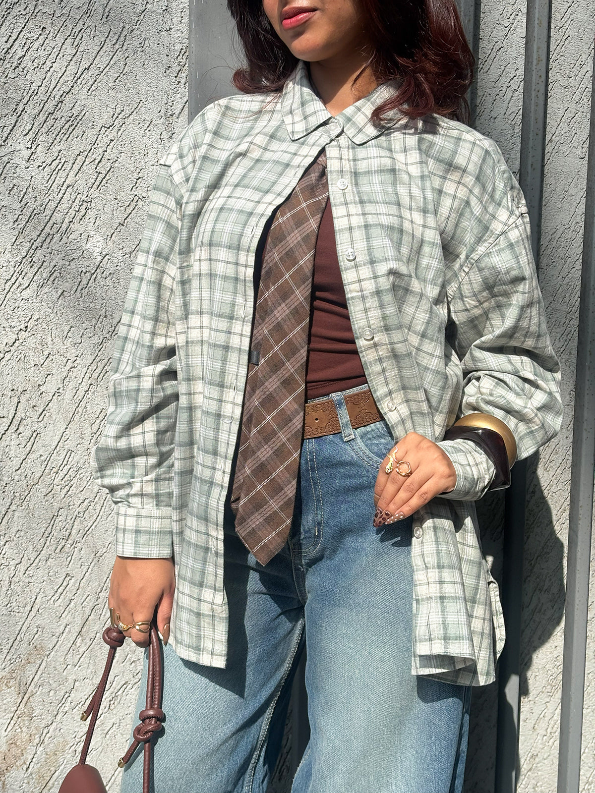 Matcha Green Plaid Oversized Shirt