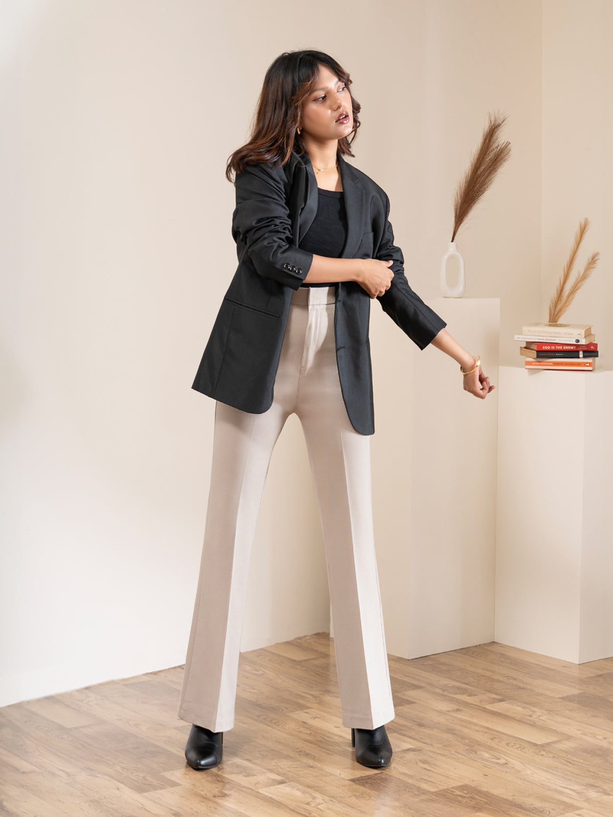 Luxe Beige Bootcut Korean Pants