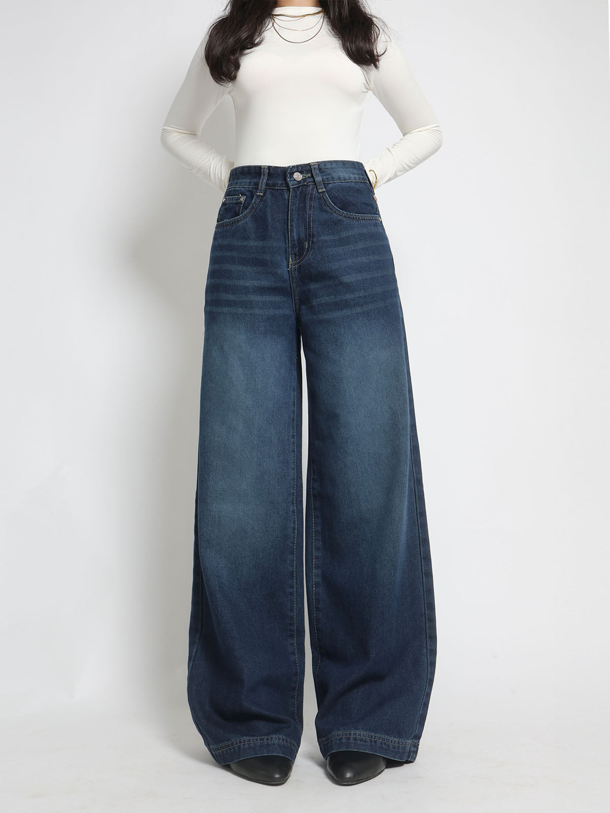 Starry Blue Washed Super Wide Leg Jeans