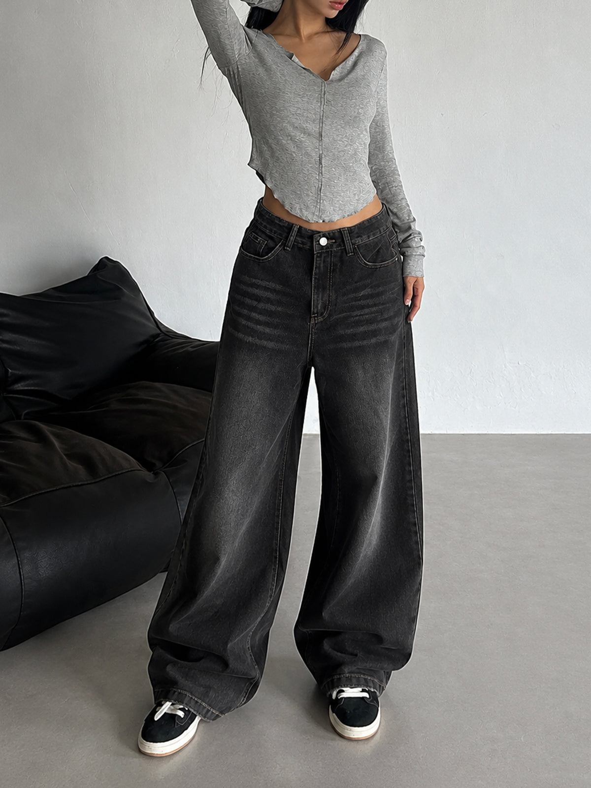 Graphite Black Washed Wide Leg Jeans