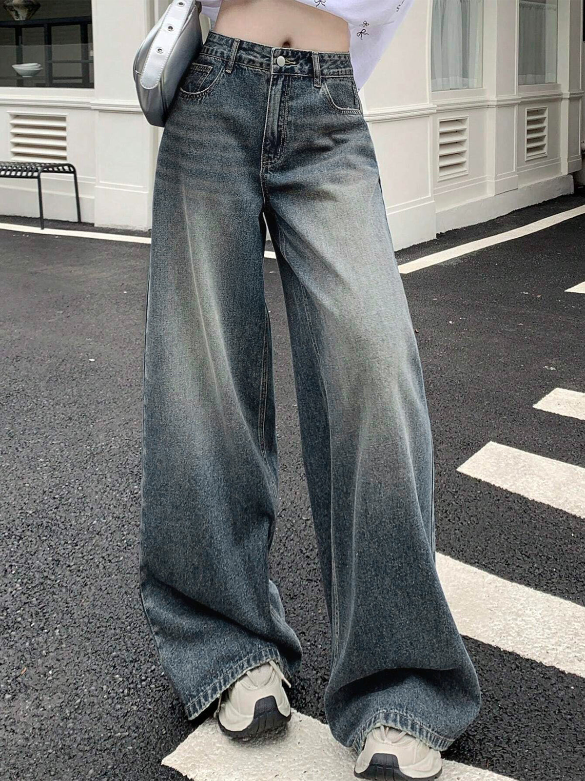 Aurora Blue Washed Super Wide Leg Jeans