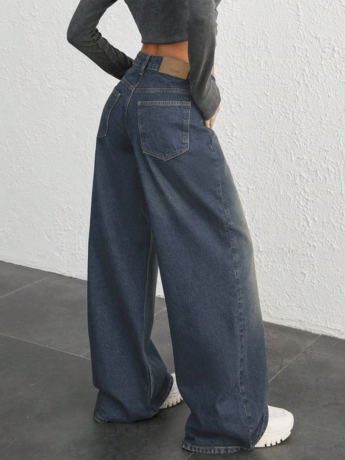 Knight Blue Tinted Low Waist Wide Leg Jeans